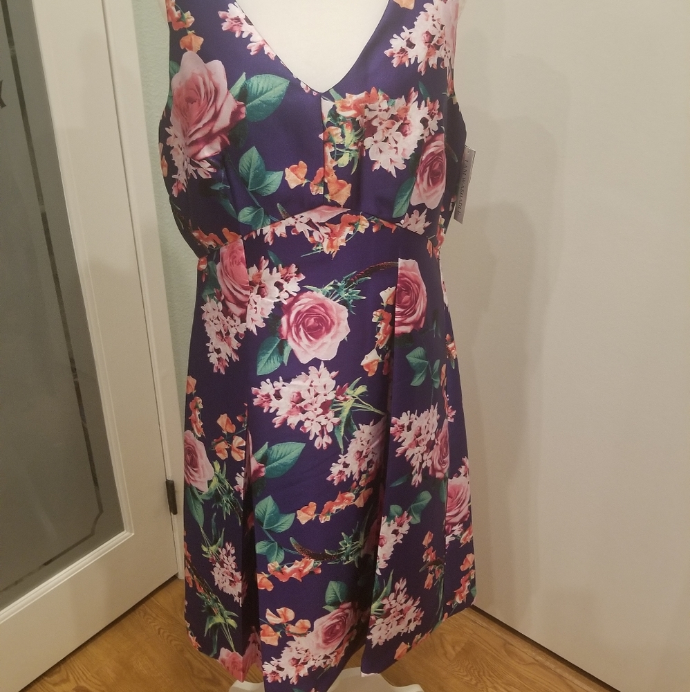 Semi Pleated Vneck Floral Dress NWT